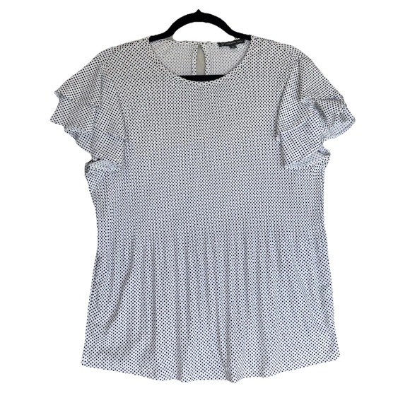 Adrianna Papell Blouse Top Womens Small White Polka Dot Flutter Sleeve Elegant - Picture 1 of 7